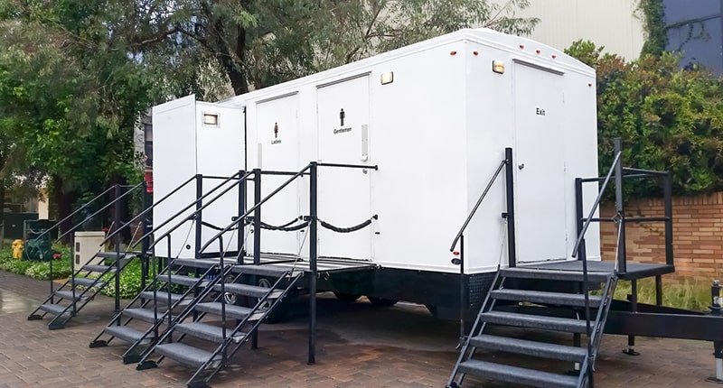 we offer a variety of sizes and layouts for our luxury restroom trailers to suit different event sizes and needs